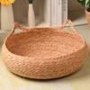 Small Pet Bed Woven Cats Nest with Straw Round Handwoven Cats Basket Bed for Indoor Use and Small Dogs Breathable
