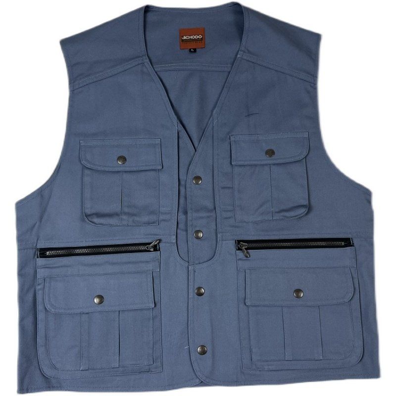 Japanese Single Men's Spring and Autumn Pure Cotton Multi-Pocket Workwear Vest American Casual Retro Couple Functional Matching Vest