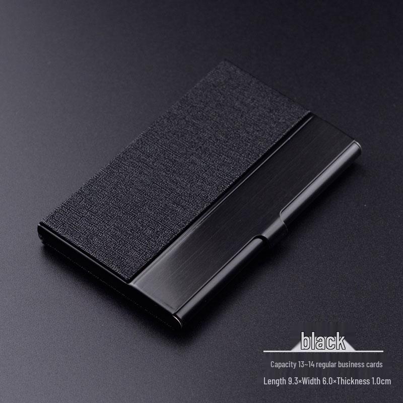 Men's Portable Black Titanium Steel Business Card Holder with Free Custom Logo Engraving