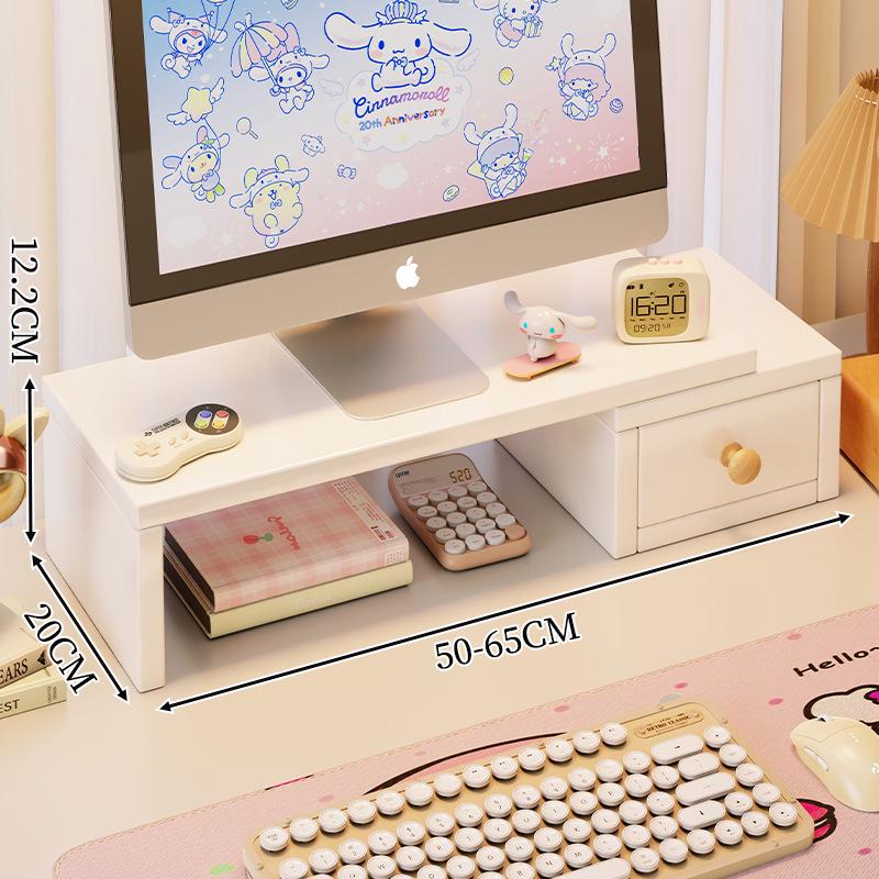 White Computer Monitor Stand with Drawer - Desk Riser for Girls