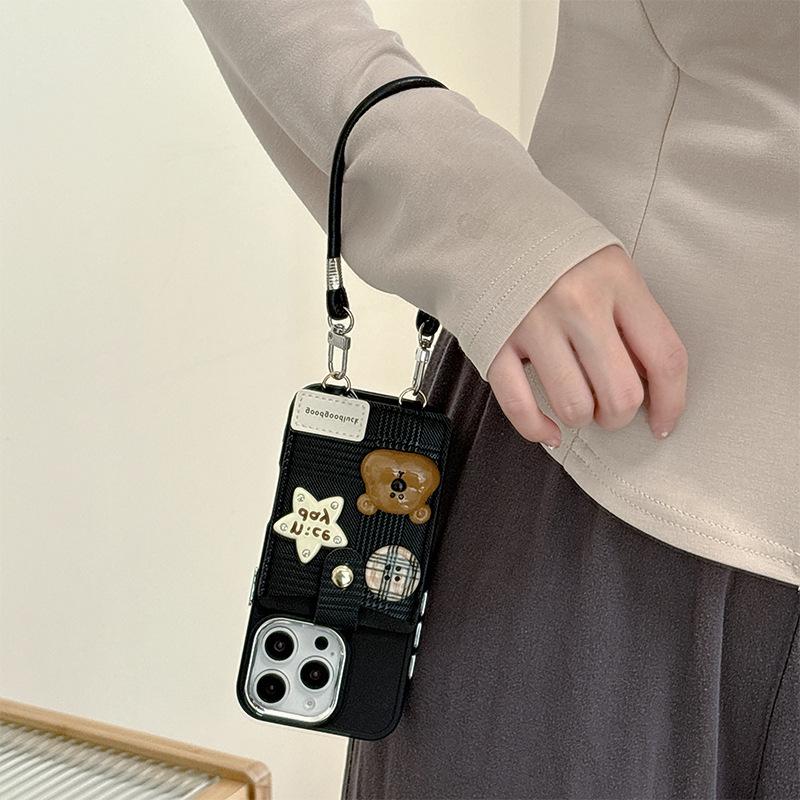 Applicable To Iphone17Air Change Bag, Card Bag, Mobile Phone Case, Portable Rope, Apple 16 Buttons 15Pro Bear Stars.