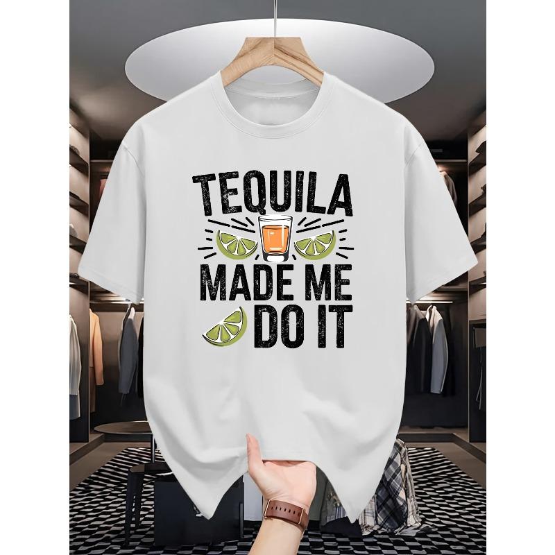 

European sizes 1016 TEQUILA MADE ME DO IT Men s T-Shirt - Tequila-Themed Mexican Drink Print with Lime & Design 4XL білий