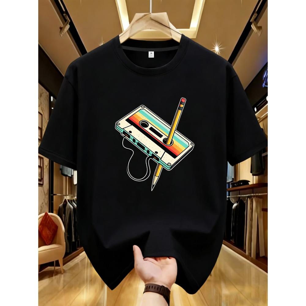 

Pencil and tape Plus size women s round neck short sleeve T-shirt with elastic half sleeves and trendy prints M