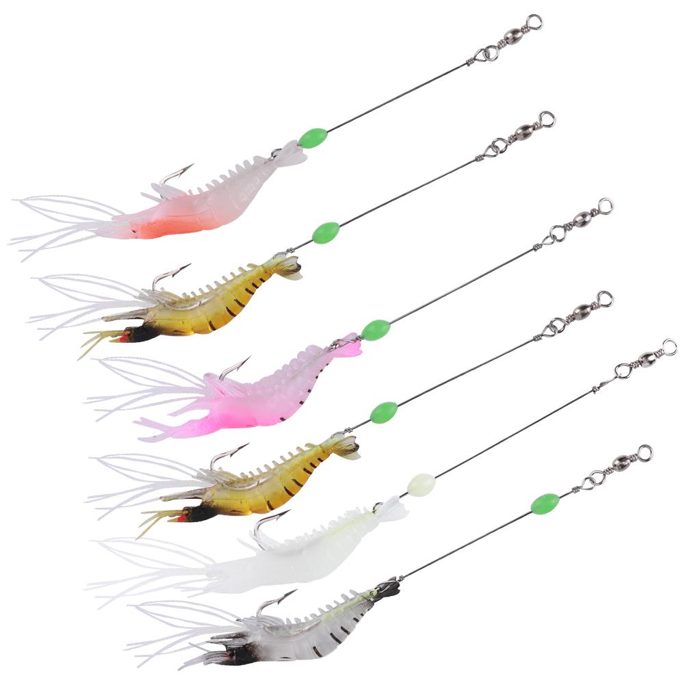 6Pcs High Simulation Soft Luminous Artificial Shrimp Lure Bait Fishing Tackle with Hook