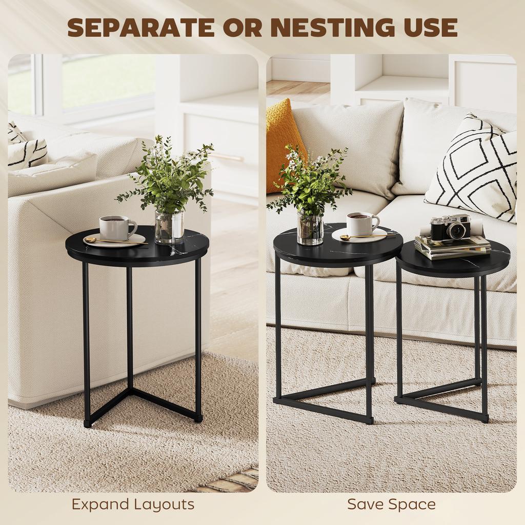 Set Of Two Marble Effect Nest Of Tables Black Marble Effect