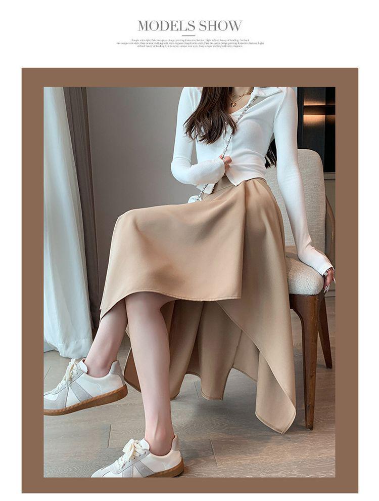 Women's Korean Style A-Line Half-Skirt, Versatile Mid-Length, Slimming Flare, Spring/Autumn Fashion.