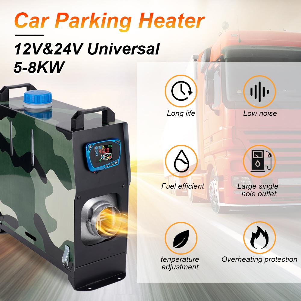 12&24V 5-8KW Universal Vertical Integrated Parking Heater Aluminum Alloy Single Hole Air Outlet Bidirectional LCD Remote Control