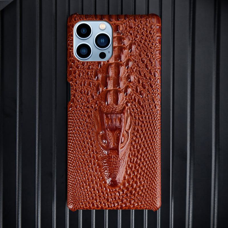 

Чехол из натуральной кожи для Apple 14, iPhone 13 Pro, 11 Pro Max, X - дизайн под крокодила, 3D-шпон - цельный iPhone 15 Pro