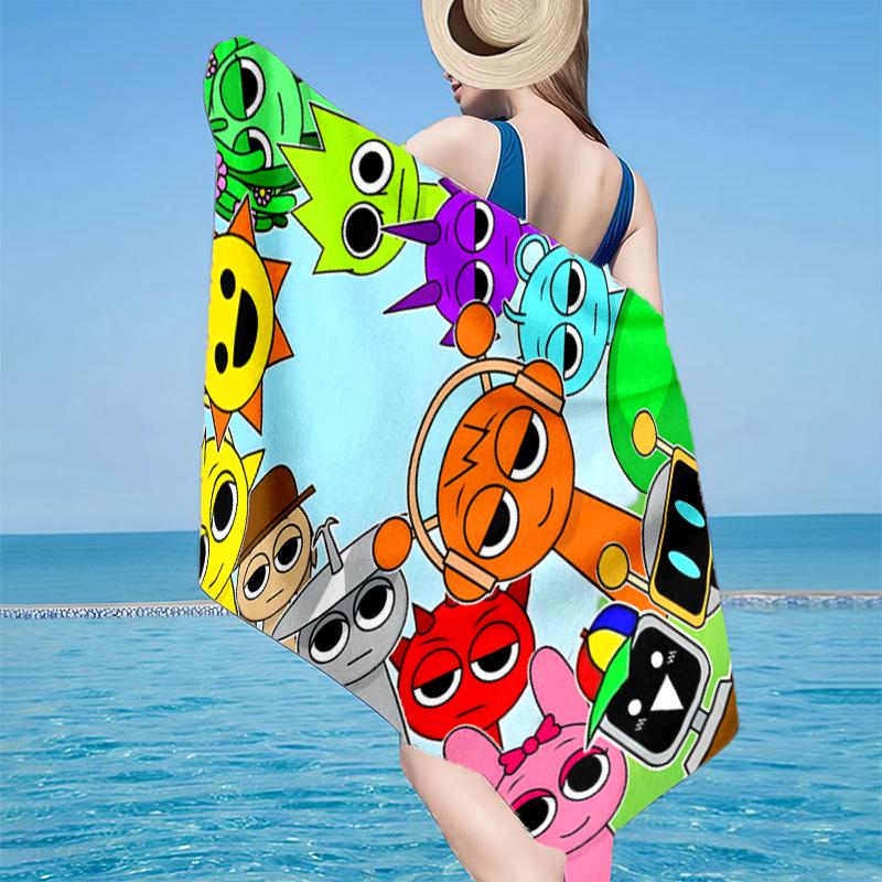 Colorful Sprun-ki Robot Party Beach Towel, Super Soft Microfiber, Gift for Her/Him, Birthday, for Pool, Beach, Travel, Home Decor Fan Gifts