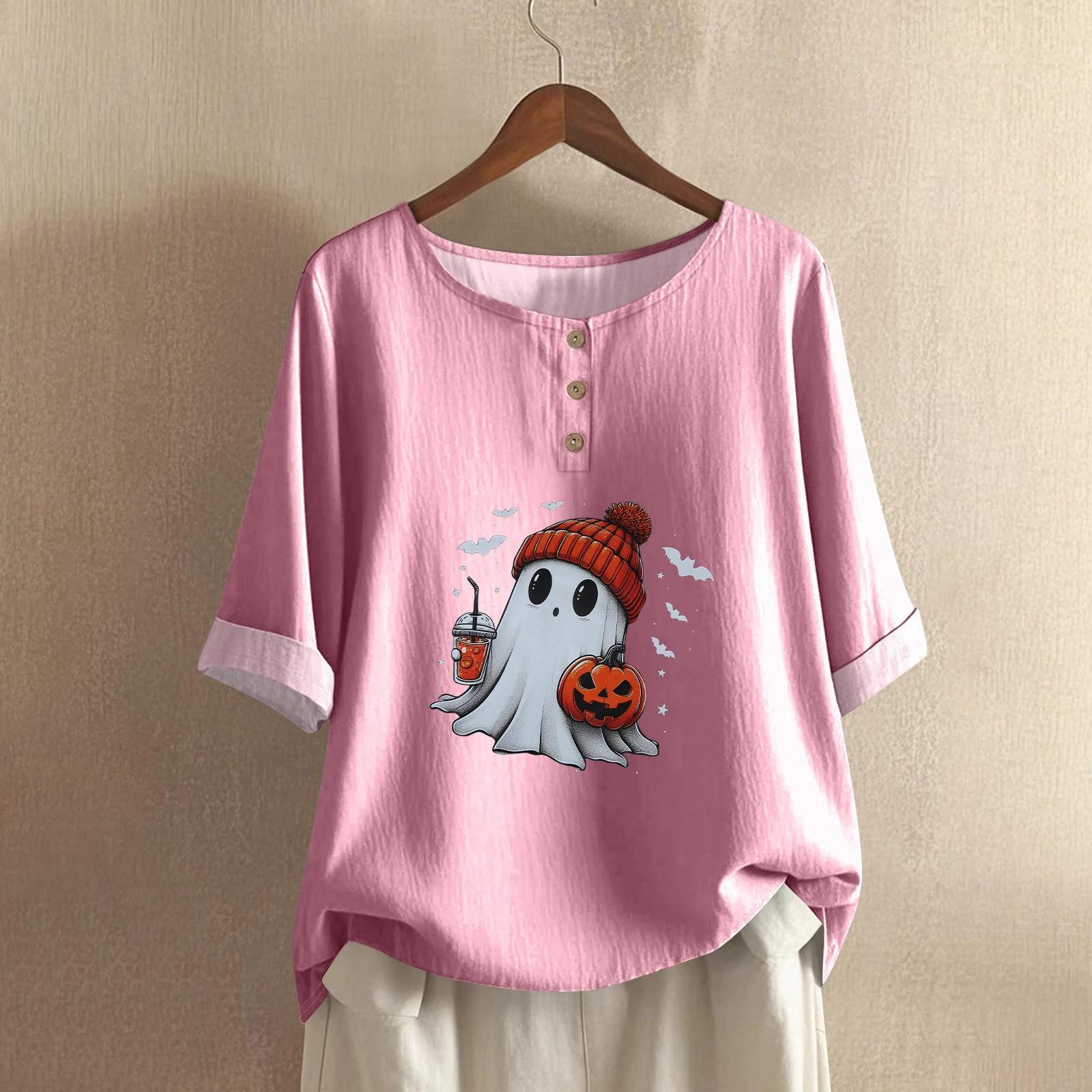 

Женская модная и повседневная рубашка с полурукавом, круглым вырезом, принтом, из хлопка и льна, блузка-топ XXL