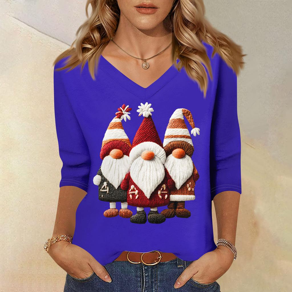 3/4 Sleeve Shirts For Women Print Christmas Tees Blouses Casual Plus Size Basic Tops Pullover