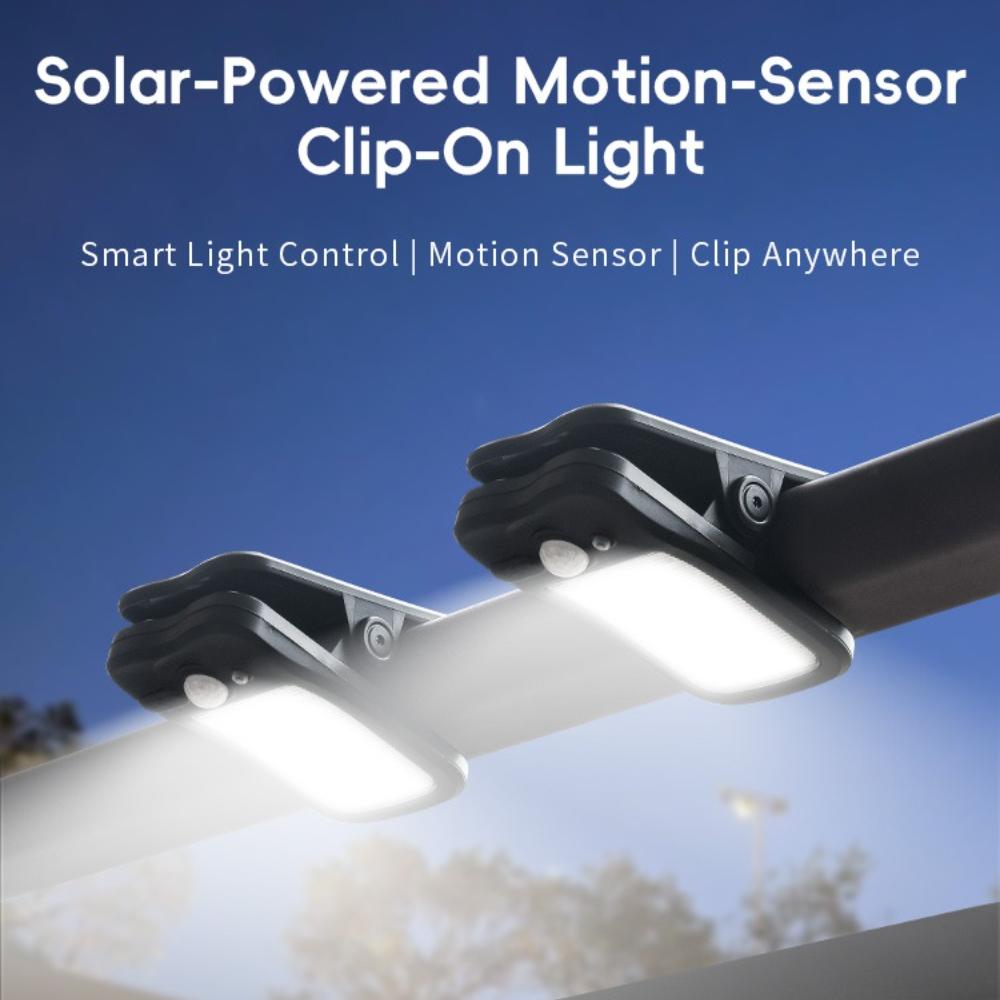 Solar Lights Outdoor Motion Sensor Lights with Clip IP44 Waterproof Wireless LED Spotlight for Fence Wall Pathway Garden Camping