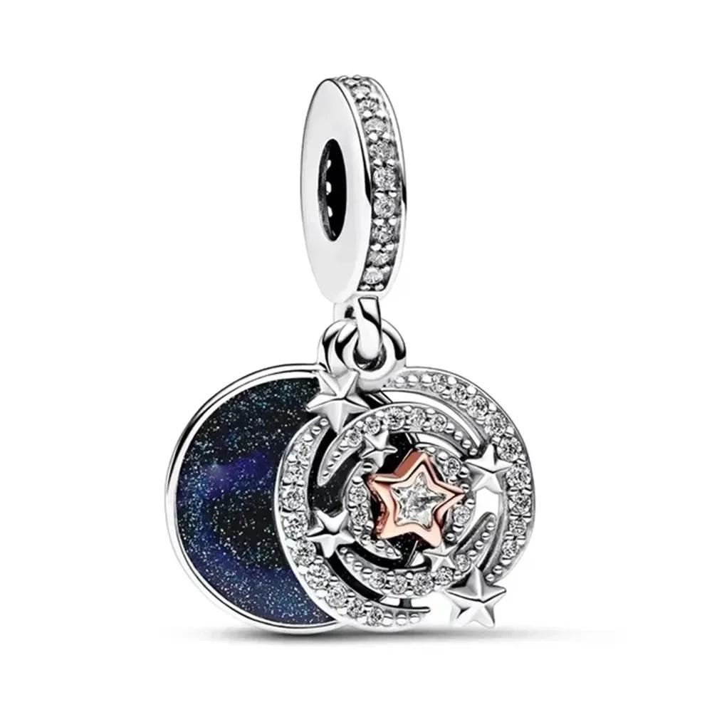 Original Copper Plated Blue Stars Moon Earth Animals Tree Astronauts Bead Pendant For Diy Bracelet Ladies Jewelry Gift