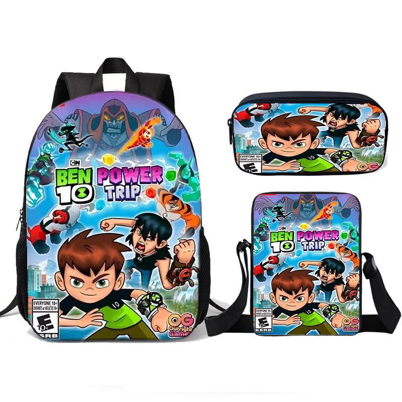 Teenage Hacker BEN10 Backpack, Elementary School Backpack, Three Piece Set, Children's Backpack, Shoulder Bag, Pencil Case