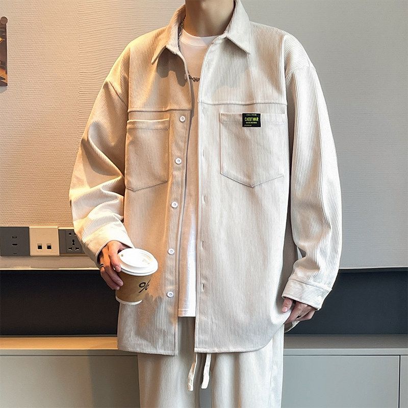 Men's Corduroy Casual Long-Sleeve Shirt for Autumn, Loose-Fitting Shirt Jacket by Mr. Mengmaite Hezi