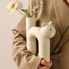 Cat Head H-shaped Tube Vase Cute Cat Ceramics Vase Flower Arrangement Hydroponics Home Decoration Vases Pots