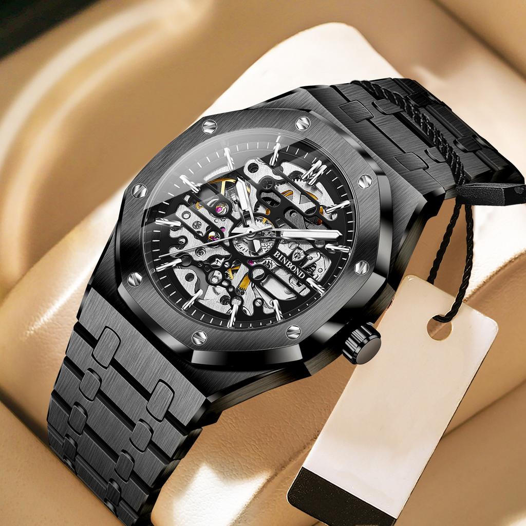 Mode Herren Mechanische Uhren Großes Zifferblatt Automatik Edelstahl Business Kleiduhr für Herren