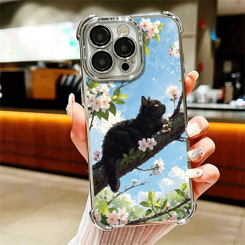 

Черный кот Эстетичный узор Покрытие Чехол для телефона Для iPhone 16 17 Pro Max Air 16E 14 15 Plus 12 13 Mini Противоударный Чехол с подушкой безопасности iPhone 15 Pro Max
