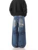 Unisex Distressed Patchwork Wide-Leg Ripped Jeans