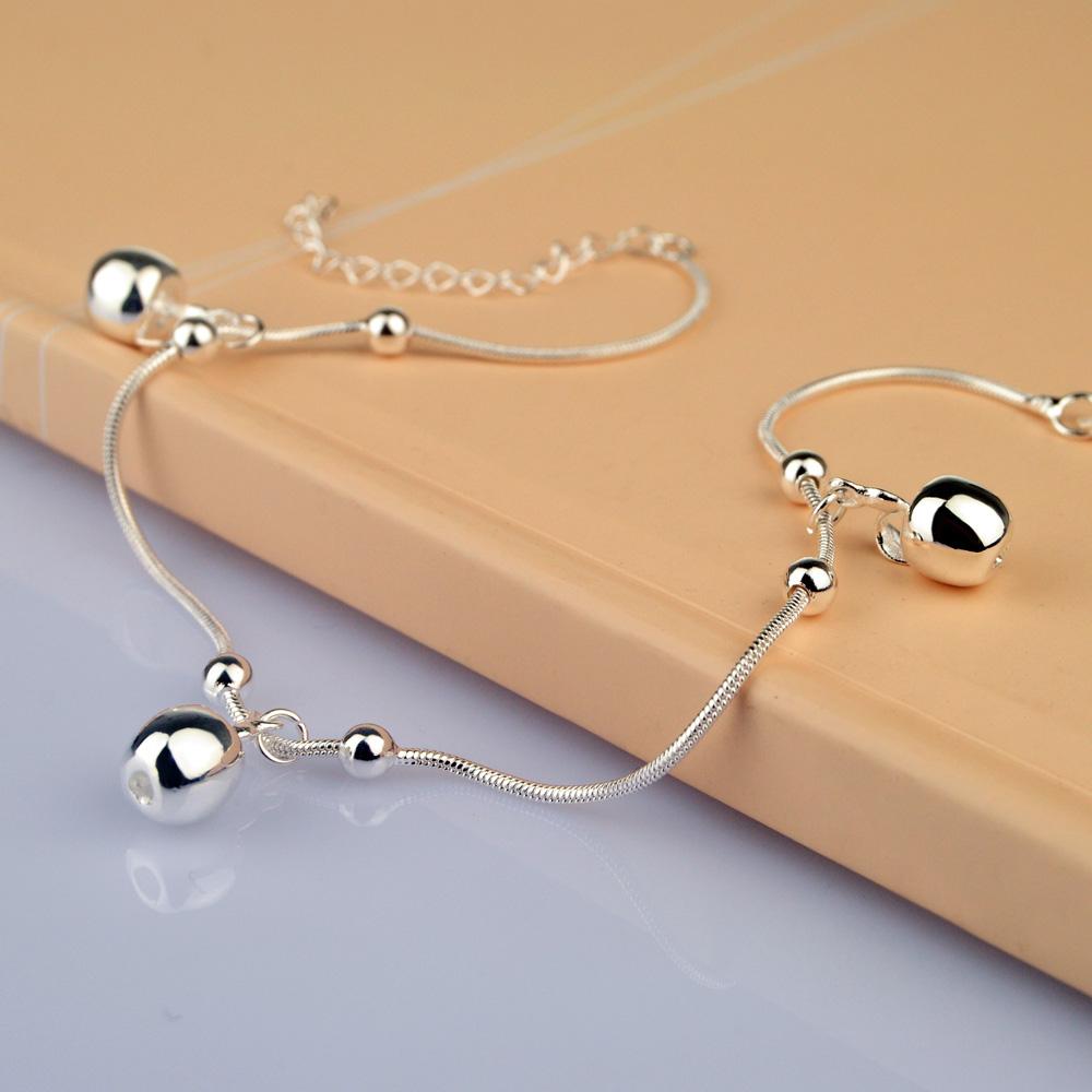 Simple Cute Girl Apple Anklets 100 %925 Sterling Silver Women Foot Jewelry Beach Barefoot Sandals Bracelet On The Leg Ankle