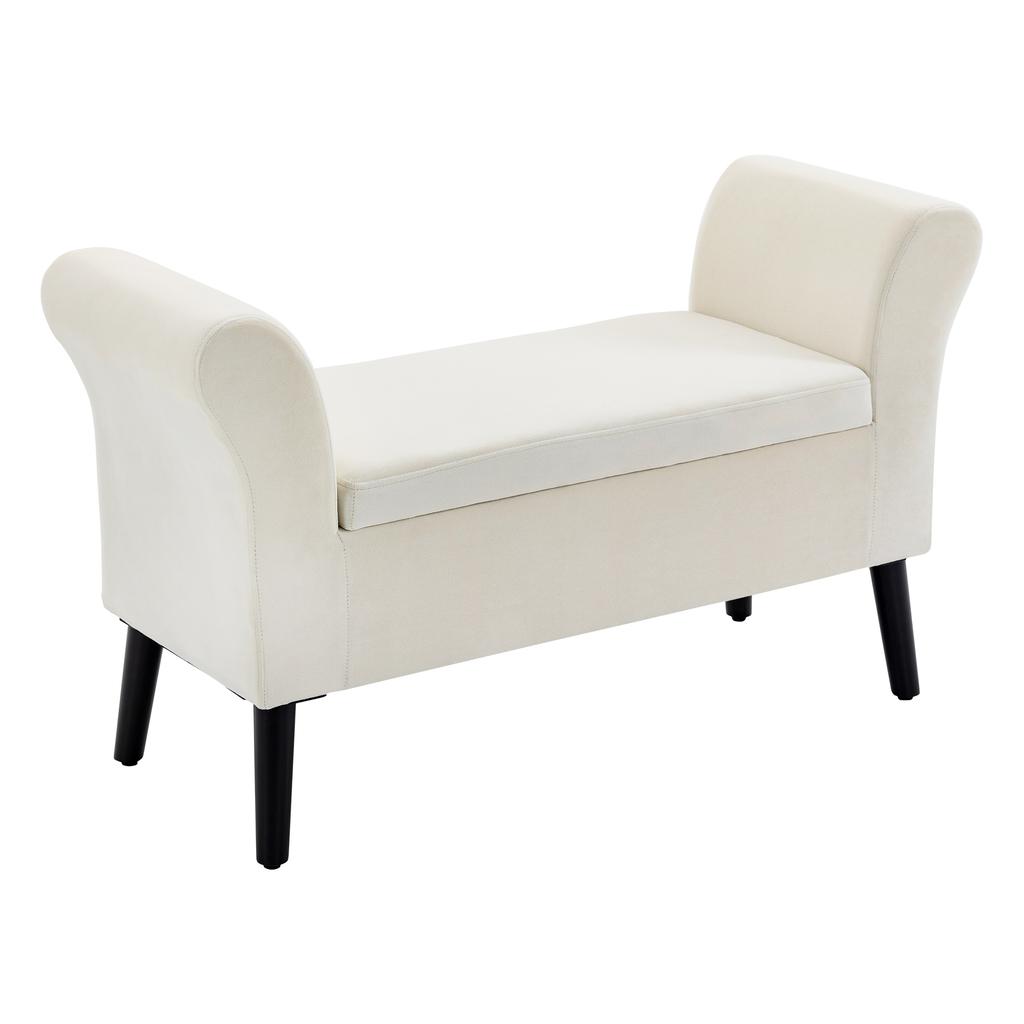 Storage Bench With Flip Top Armrest And Wooden Legs For Living Room 111 5x41x65 Cm Cream