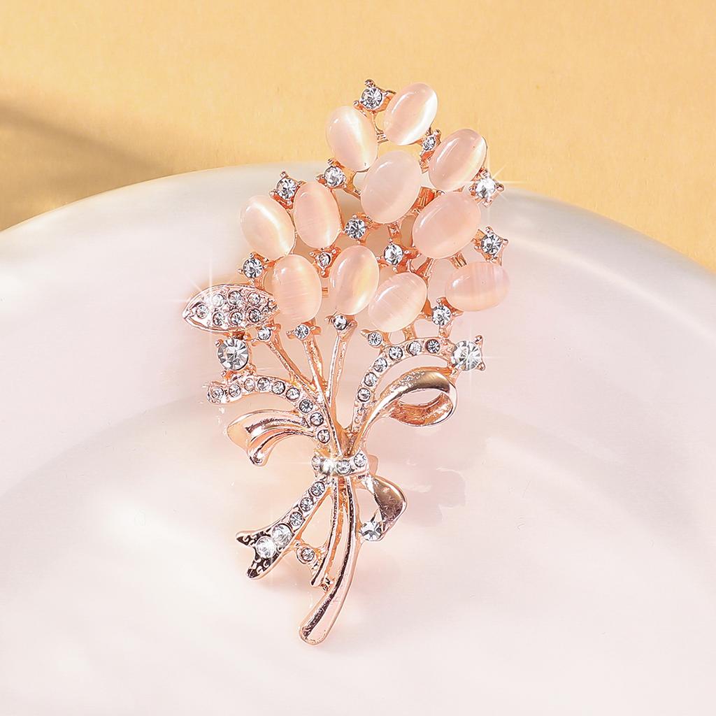 1PC Fashionable Opal Stone Flower Brooch Pin Garment Accessories Birthday Gift Brooches For Women Rhinestone Brooch Pin-6691