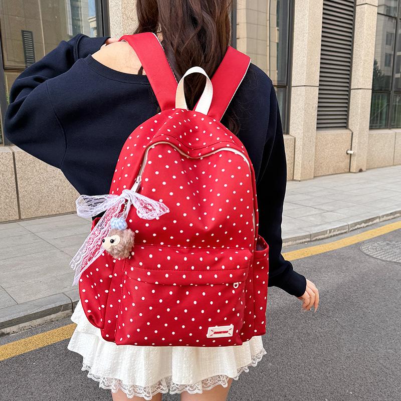 Japanese Small Fresh Schoolbag Female College Student Fashion Polka Dot Computer Backpack Light Large Capacity Junior High School Student Backpack