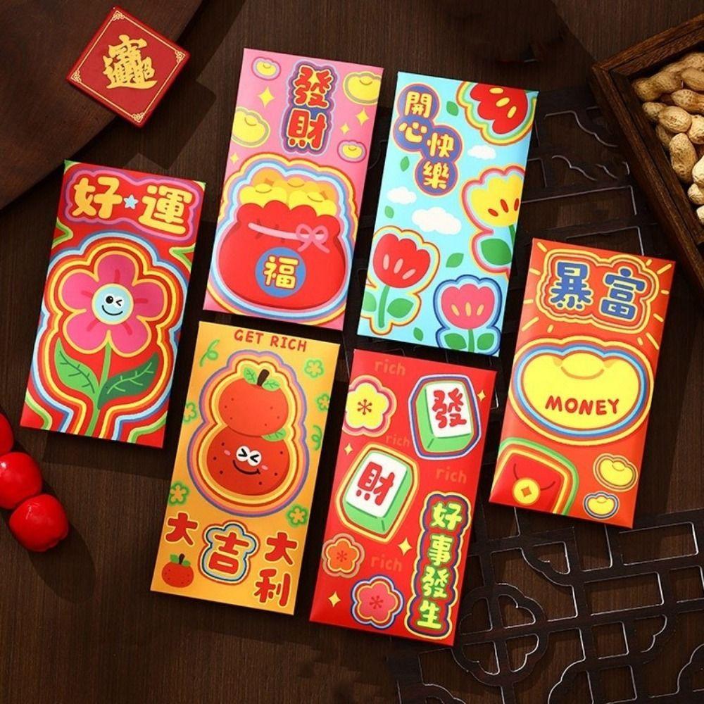 6Pcs Paper 2026 Horse Year Red Envelope Cartoon Lucky Money Bag Horse Year Money Envelope  New Year