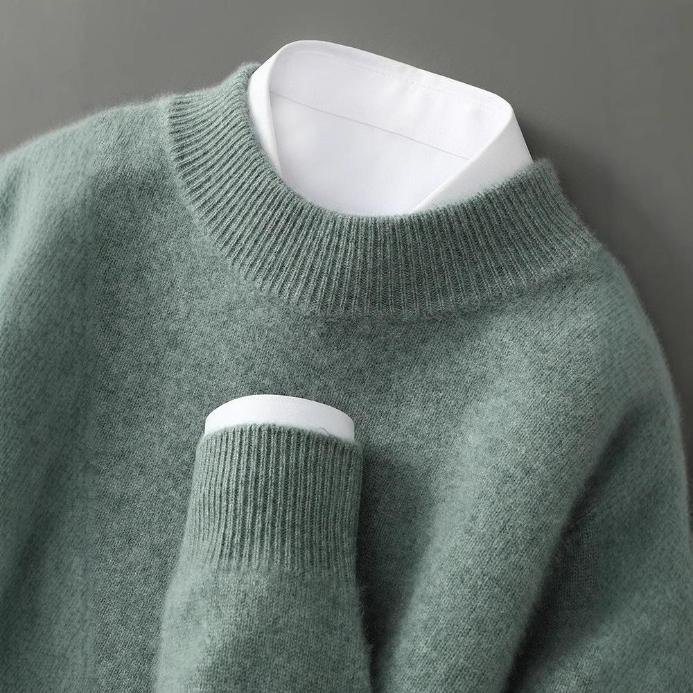New Semi-turtleneck Cashmere Sweater Men's Thickened Sweater Solid Color Long-sleeved Wool Knitting