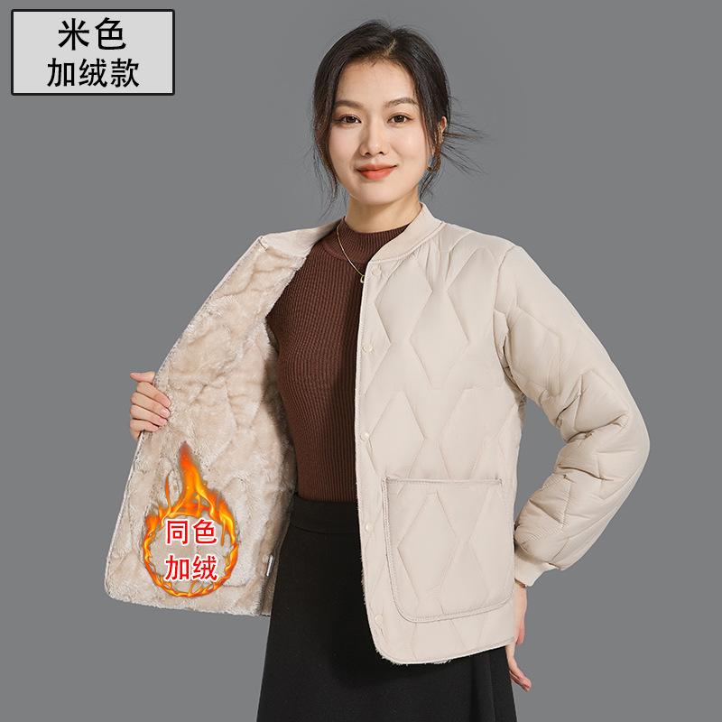 

Autumn and Winter Long-sleeved Cotton Coat with Velvet Ribbed Collar Jacket M белый