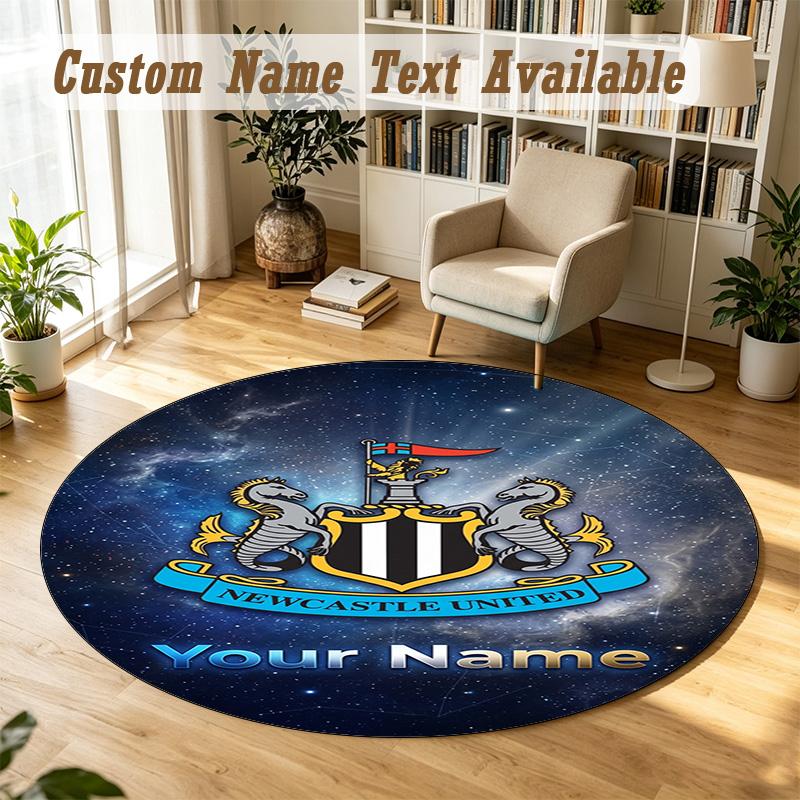 Round Rug Custom NameNewcastle United FC Pattern Non Slip Carpet Home Floor Decor