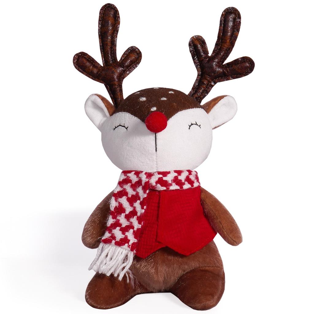 Christmas Elk Doll Cute Sitting Deer Decoration Holiday Creative Wearing Scarf Little Deer Sitting Ornaments