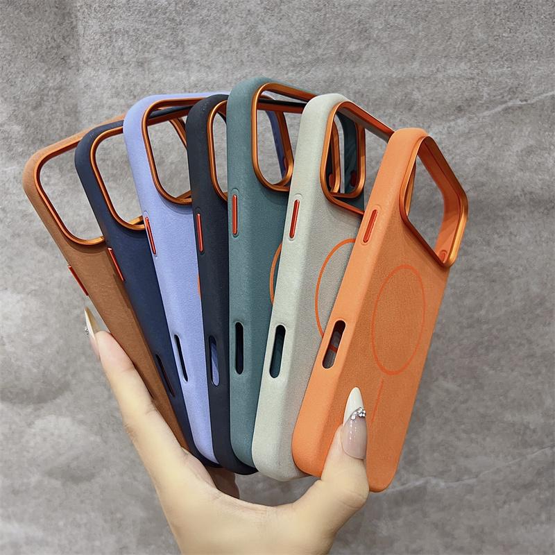 Luxury for MagSafe Elephant Texture Case for iPhone 17 Air 16 15 Pro Max Magnetic Wireless Charging Alloy Lens Shockproof Cover