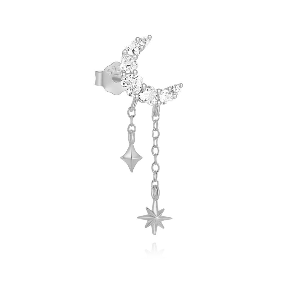 CANNER 1PC 925 Silver Eight-pointed Star CZ Piercing Earring For Women Tassel Chain Stud Earring Party Fine Jewelry