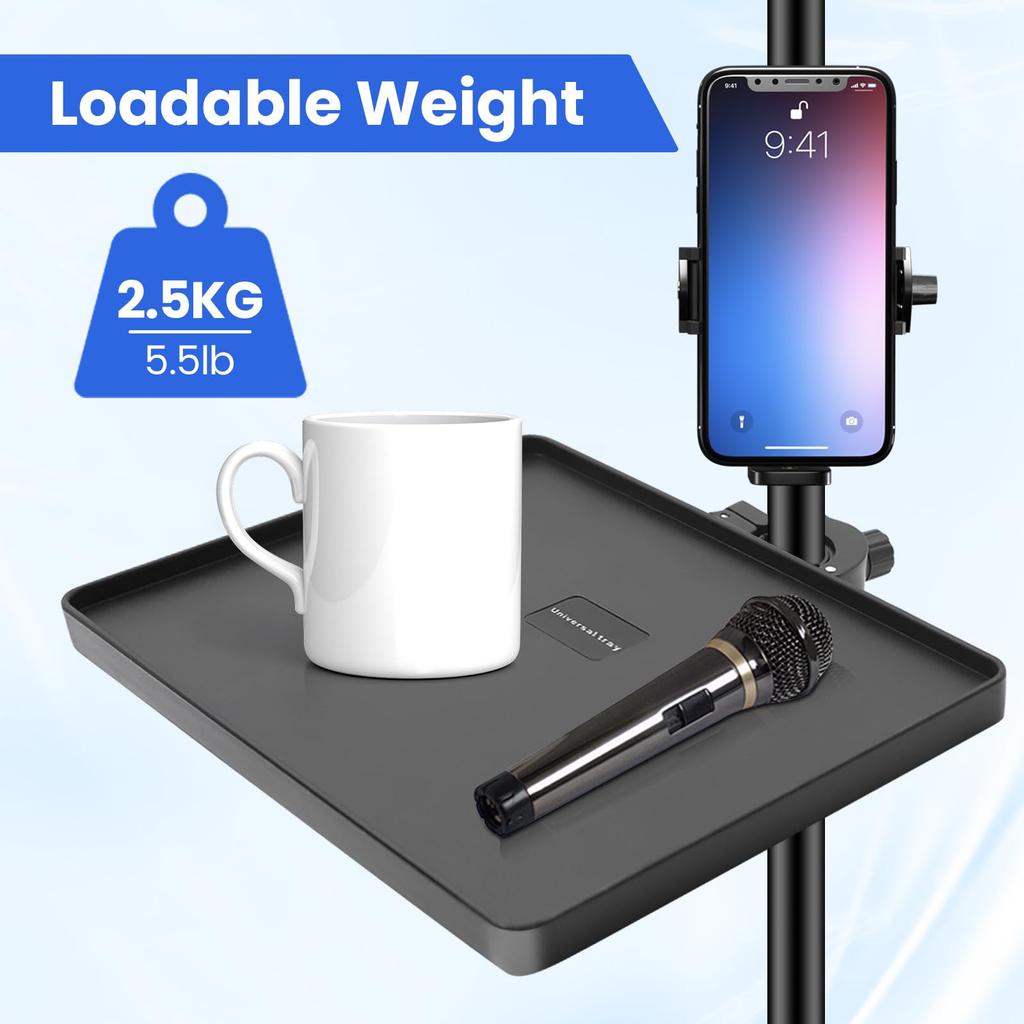 X-STYLE Metal Microphone Stand Tray, Music Stand, and Accessories Holder for Sheet Music, Smartphones, Tuners, and Picks, Black (220165cm)