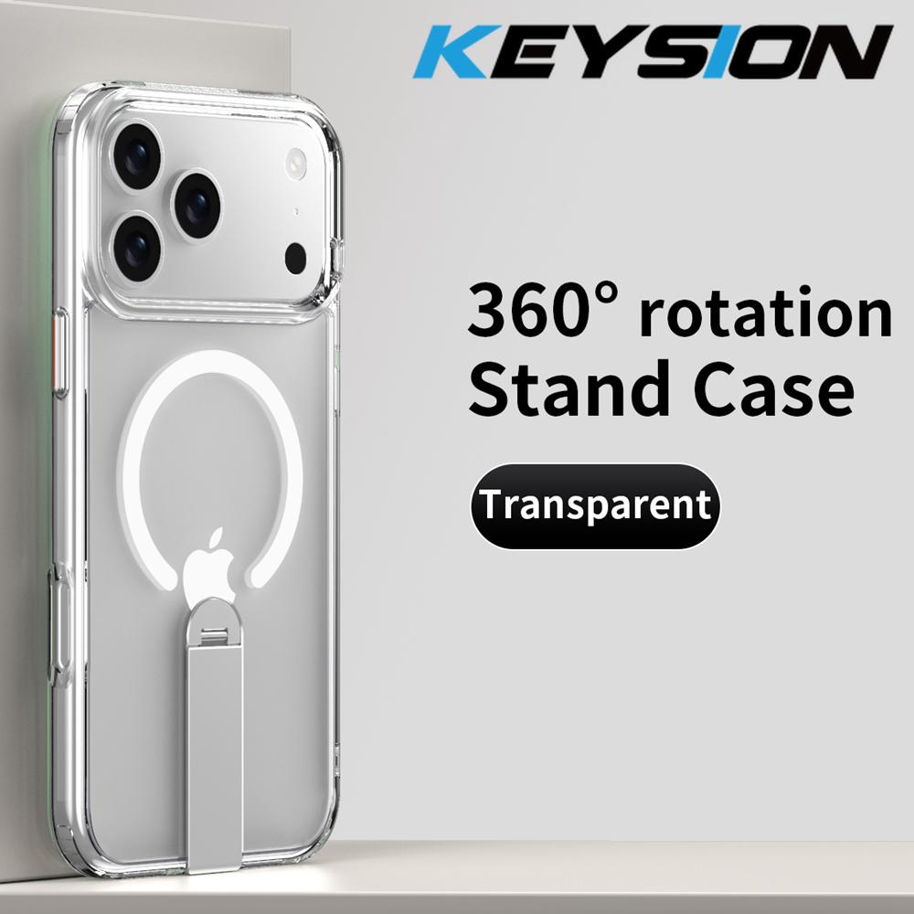 

KEYSION 360 Hidden Metal Stand Magnetic Case for Magsafe for iPhone 17 Pro Max Air Transparent Matte Shockproof Phone Back Cover for iPhone 17 Pro Max чистый