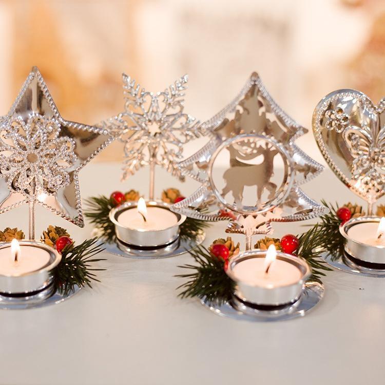 New Christmas Decoration Iron Art Christmas Table Candlestick Red Fruit Pine Cone Candlestick Desktop Decor