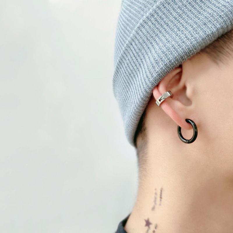 Boucles d'oreilles et manchettes d'oreille circulaires minimalistes unisexes coréennes hip-hop en acier titane