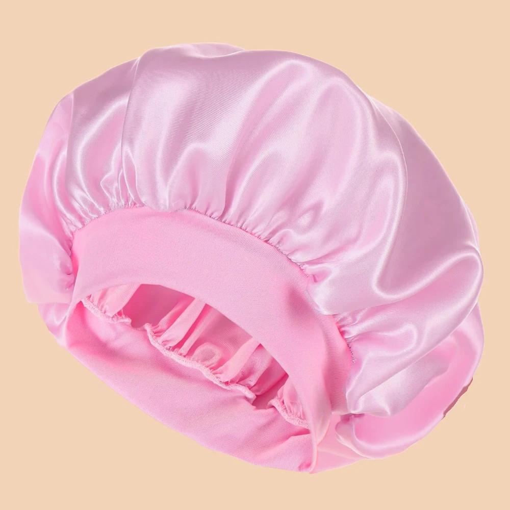 

1PC Women s Solid Satin Wide Brim Shower Cap for Daily Use - Soft Silk Bonnet Style Hair Cover