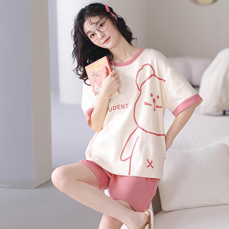 

2026 New Summer Cotton Couple Pajamas Set: Short Sleeve, Lightweight, Comfortable Home Wear for Men and Women Medium