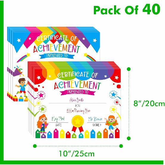 40 PCS Preschool Diploma, Certificate of Achievement in 2 Designs Colorful Certificate of Awards School Classroom Supplies for Kids Students