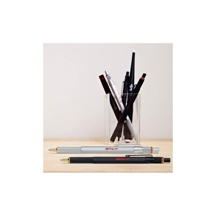 rotring 800 stylo bille, pointe moyenne, encre bleue, corps noir métallique, rechargeable