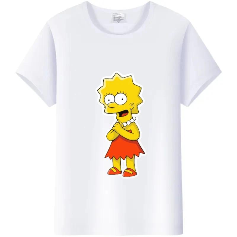 Casual Disney Cartoon Simpson Harajuku T-shirt Summer Blouses Ladies Men White Tees Tops Short Sleeve Blouses Women 90S Tshirt