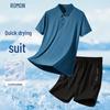 ROMON Men's 2026 Seamless Ice Silk Polo Shirt & Casual Shorts Set