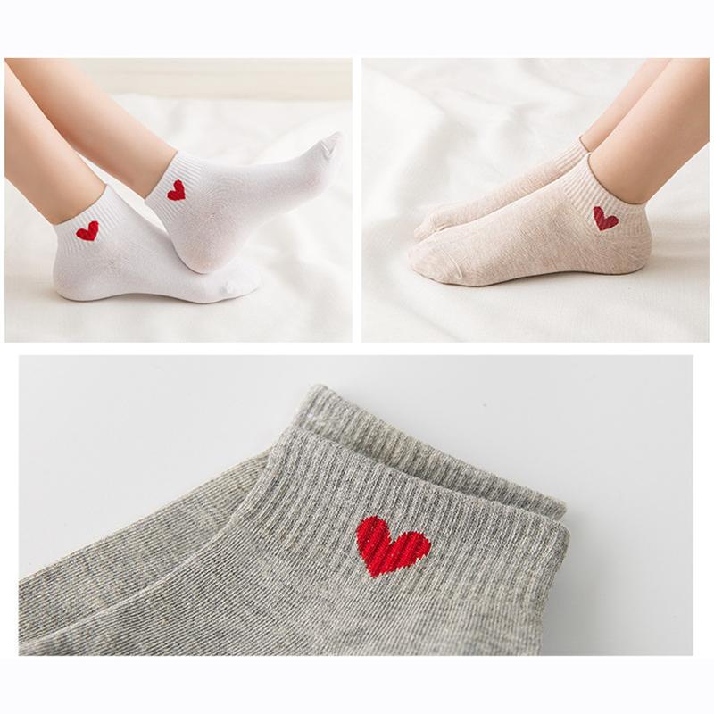 5 Pairs Women Love Heart Short Socks Spring Summer Ankle Socks Girls Casual Fashion Soft Breathable Cotton Invisible Boat Socks