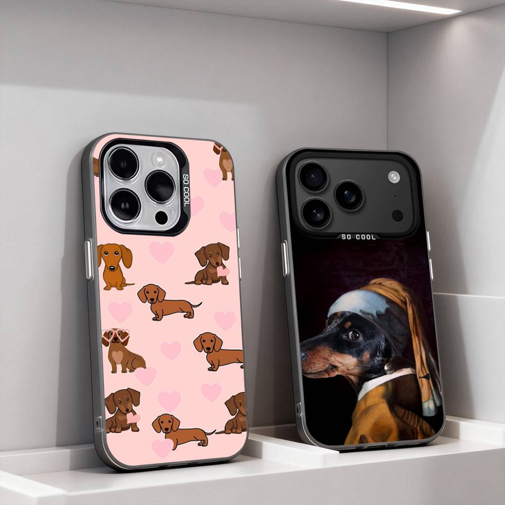 Cute Dachshund Funny For iPhone 17,16,15,14,13,12,11,Pro,Max,Plus,E,Air,Mini Anti Fall Black Matte Hard Bumper Phone Case
