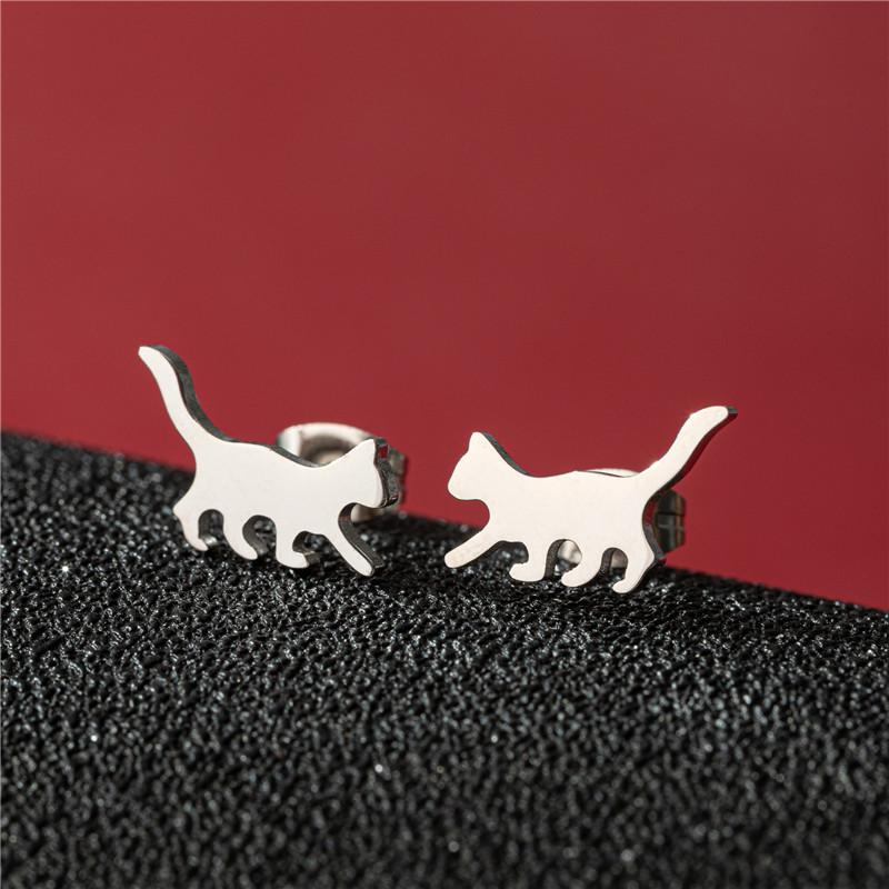 Cute Cat Stainless Steel Stud Earrings for Women Persian Cat Ear Jewelry Girls Student Birthday Earring Gifts Accessories