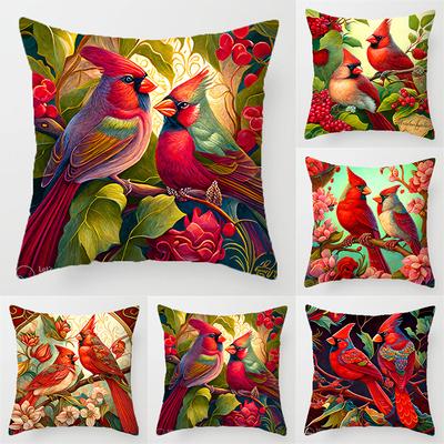 Bird, Flower And Parrot Pattern Throw Pillow Cover With Short Plush Print For Living Room Sofa Decoration Cushion Cover