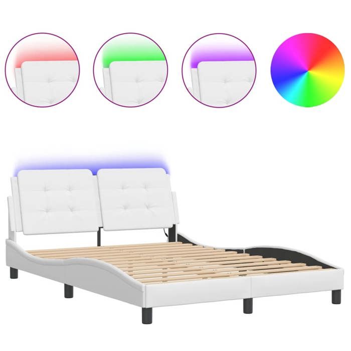 VidaXL Bed Frame with White LED Lights 140x200 Cm Faux Leather, Bed, Slatted Base, Faux Leather Bed, Bedroom Furniture To 3214111
