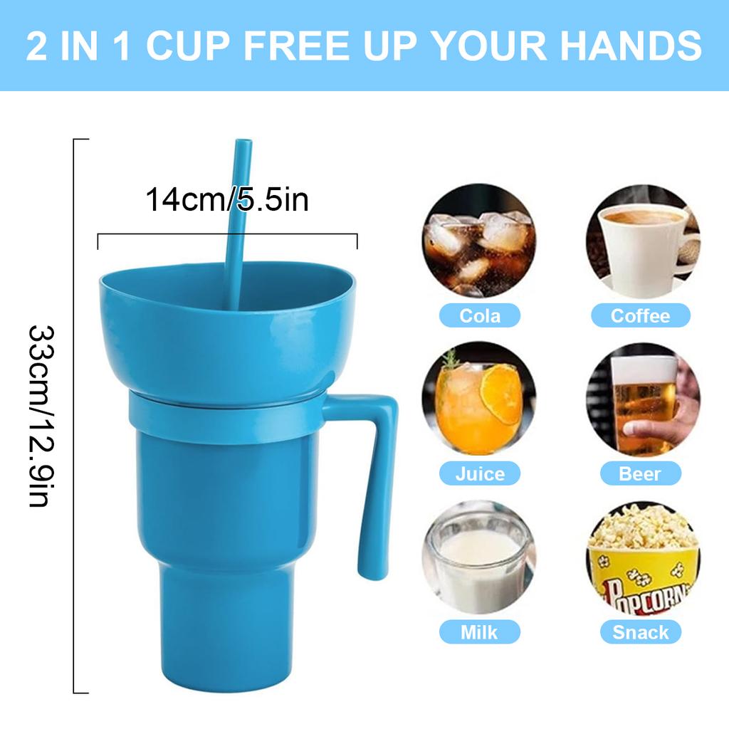 Leeseph Stadium Tumbler with Snack Bowl, 2 In 1 Travel Cup with Snack Bowl Leak Proof Snack and Drink Cup Portable Reusable
